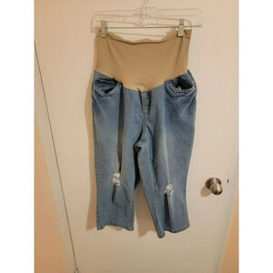 Hybrid & Company Materity CAPRI Crop Pants Distressed Denim Capri Womens XL